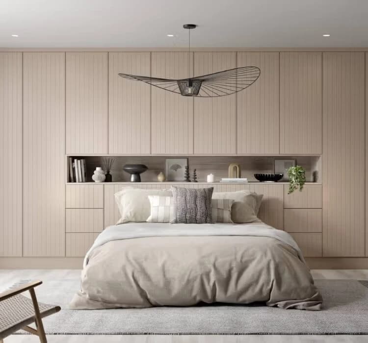 Modern fitted bedroom design Yorkshire with integrated storage solutions and custom wardrobes